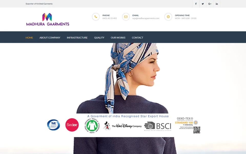 Screenshot of the Madhura Gaarments website