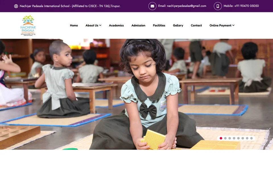 Screenshot of the Nachiyar Padasala International School website