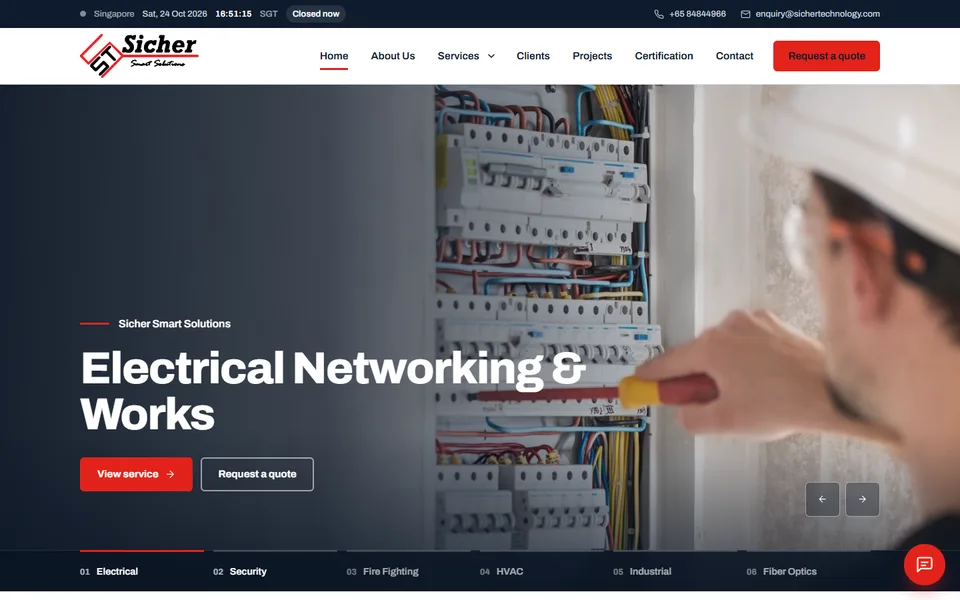 Screenshot of the Sicher Systems & Technology website